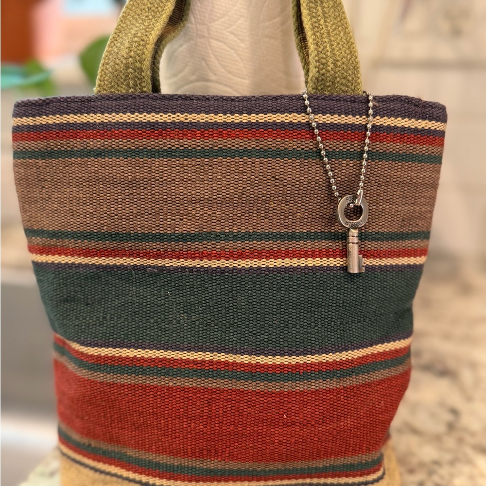 Striped Canvas Tote Bag in Red, Green and Tan